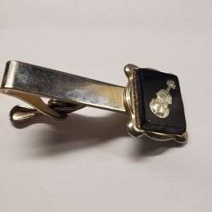 VINTAGE PARKWAY Tie Clip. Silvertone and Black Onyx. 2 in